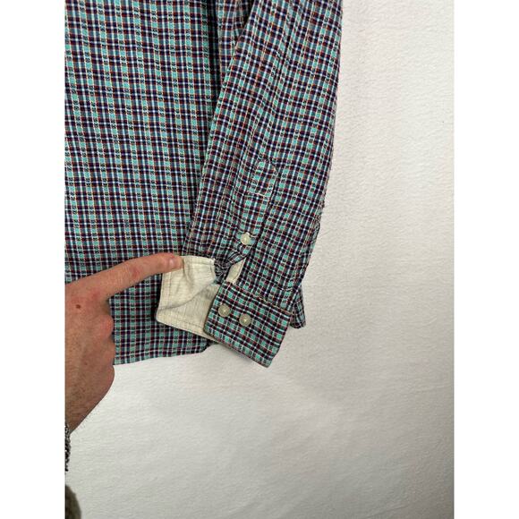 Carbon 2 Cobalt Mens Button Up Shirt Plaid Blue Red Longsleeve Size Large - Picture 11 of 11